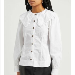 NWT Ganni white 100% cotton button down shirt